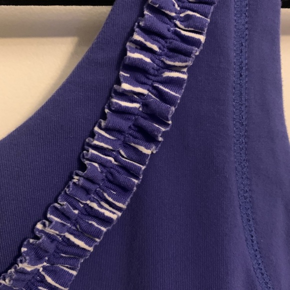 Lucy purple/blue athletic tank top w/white and purple ruffle, Womens size Small - Picture 4 of 9